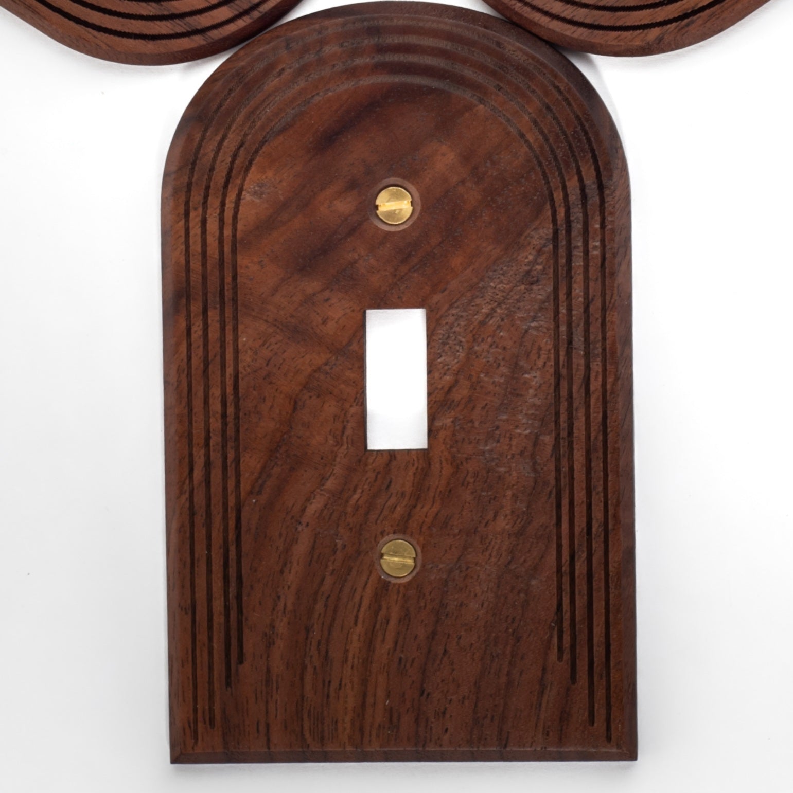 Single Toggle Arched Boho Wooden Light switch Cover Walnut with engraved Arch Design 