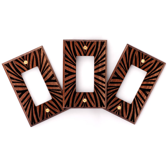 3-pack Palm Leaf Walnut Light Switch Plate Rocker or Decora