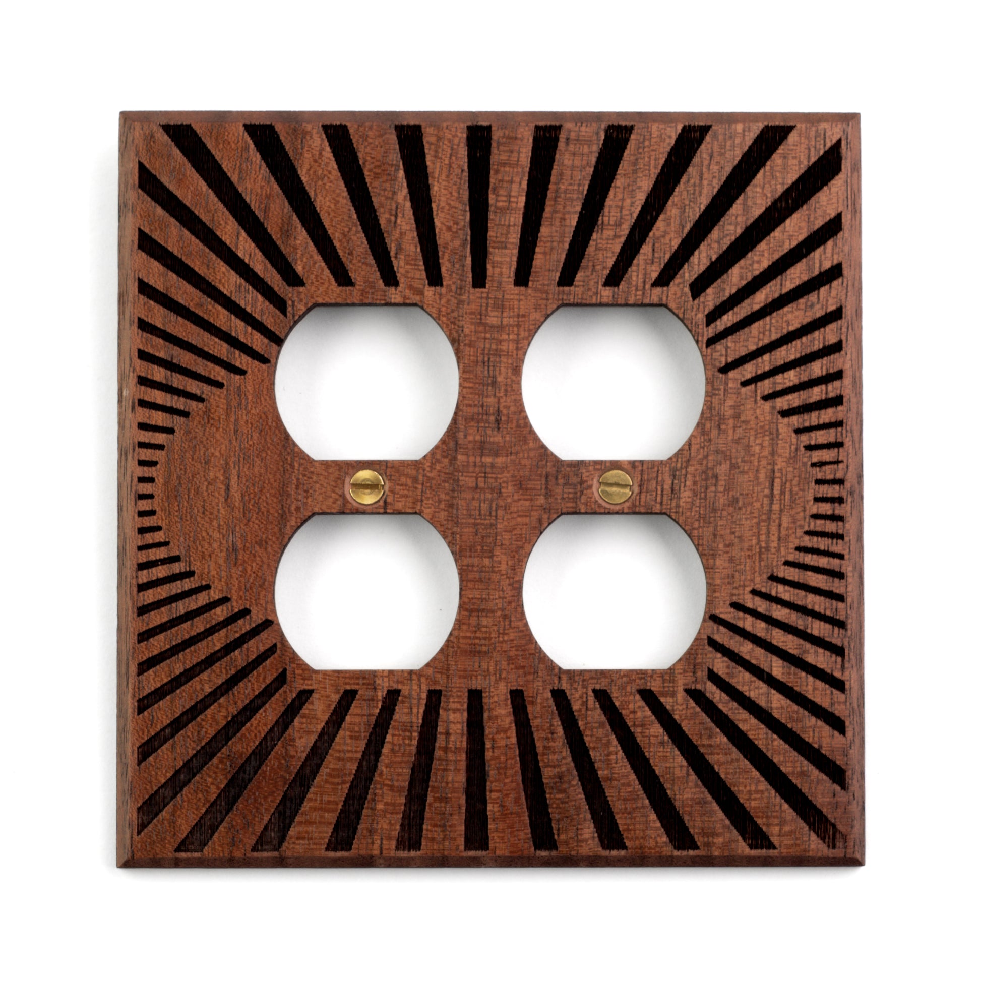 2 Gang Outlet Cover made from Walnut with Sunburst Engraving 