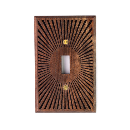 Single Toggle Light Switch Cover Walnut with Sunburst Engraving 