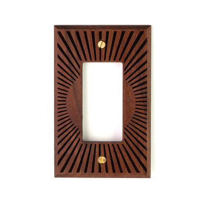 Single Rocker Light Switch Cover Walnut Material with Sunburst Engraving 