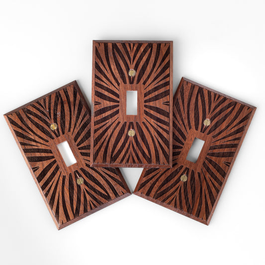 3-Pack Walnut Floral Light Switch Plate Single Gang Toggle