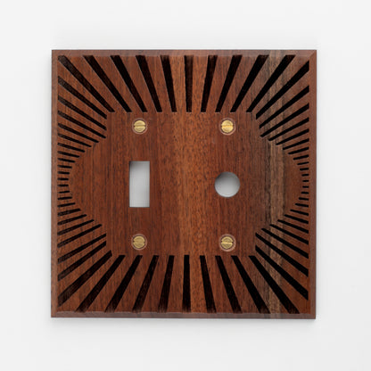 Single Toggle, Rotary Dimmer Light switch Cover Walnut with Sunburst Engraving 