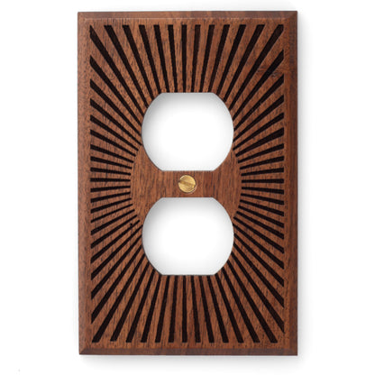 Single Gang Outlet Cover Walnut with Sunburst Engraving 