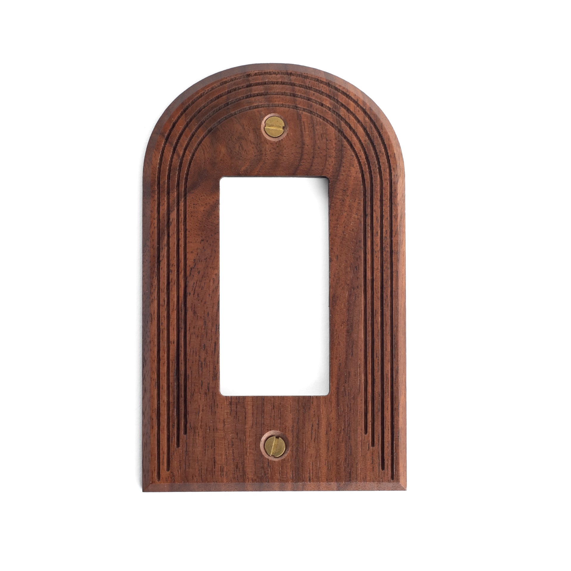 Single Rocker Arched boho Wooden Light switch Cover Walnut with Sunburst Engraving 