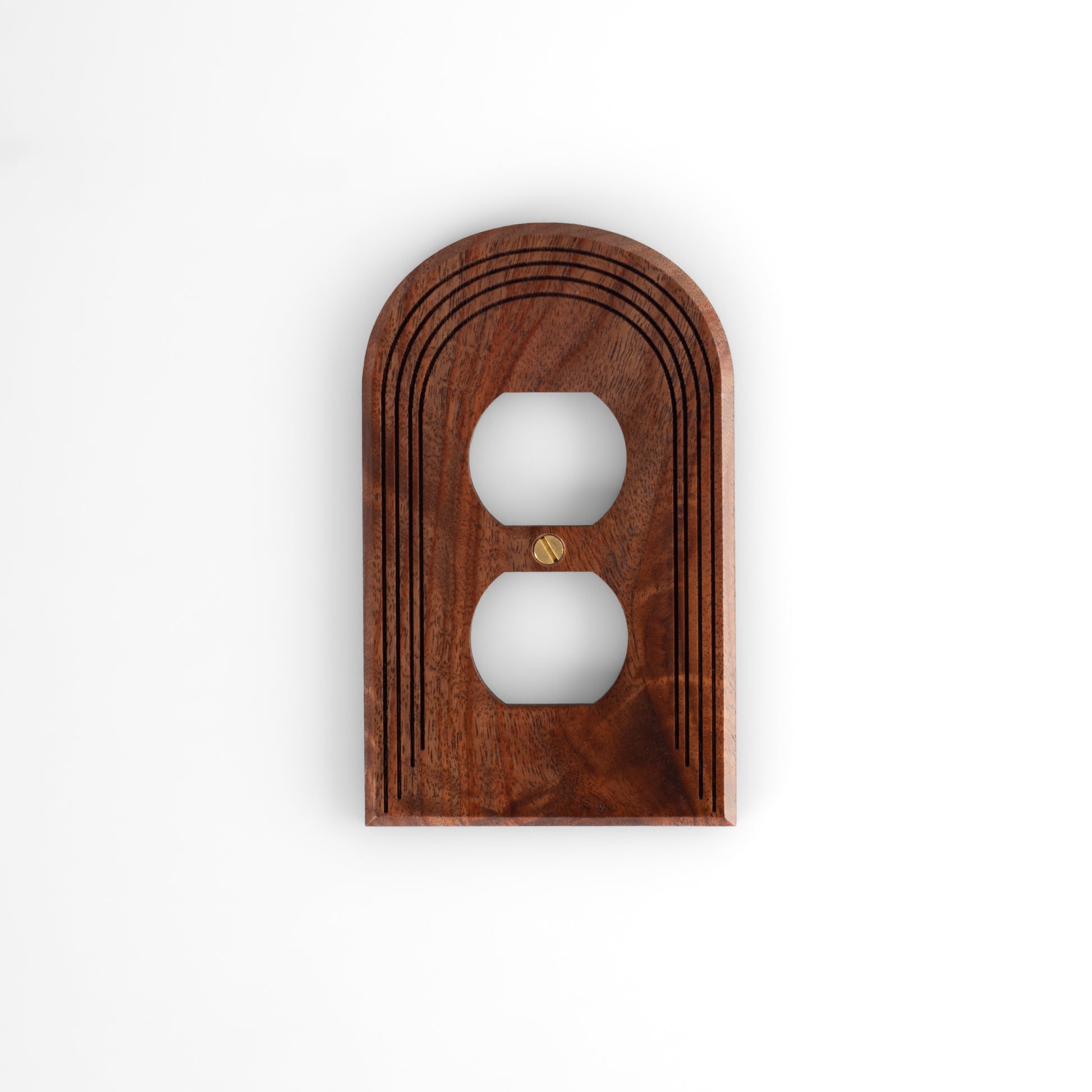 Single Gang outlet Arched boho Wooden Light switch Cover Walnut with Sunburst Engraving 