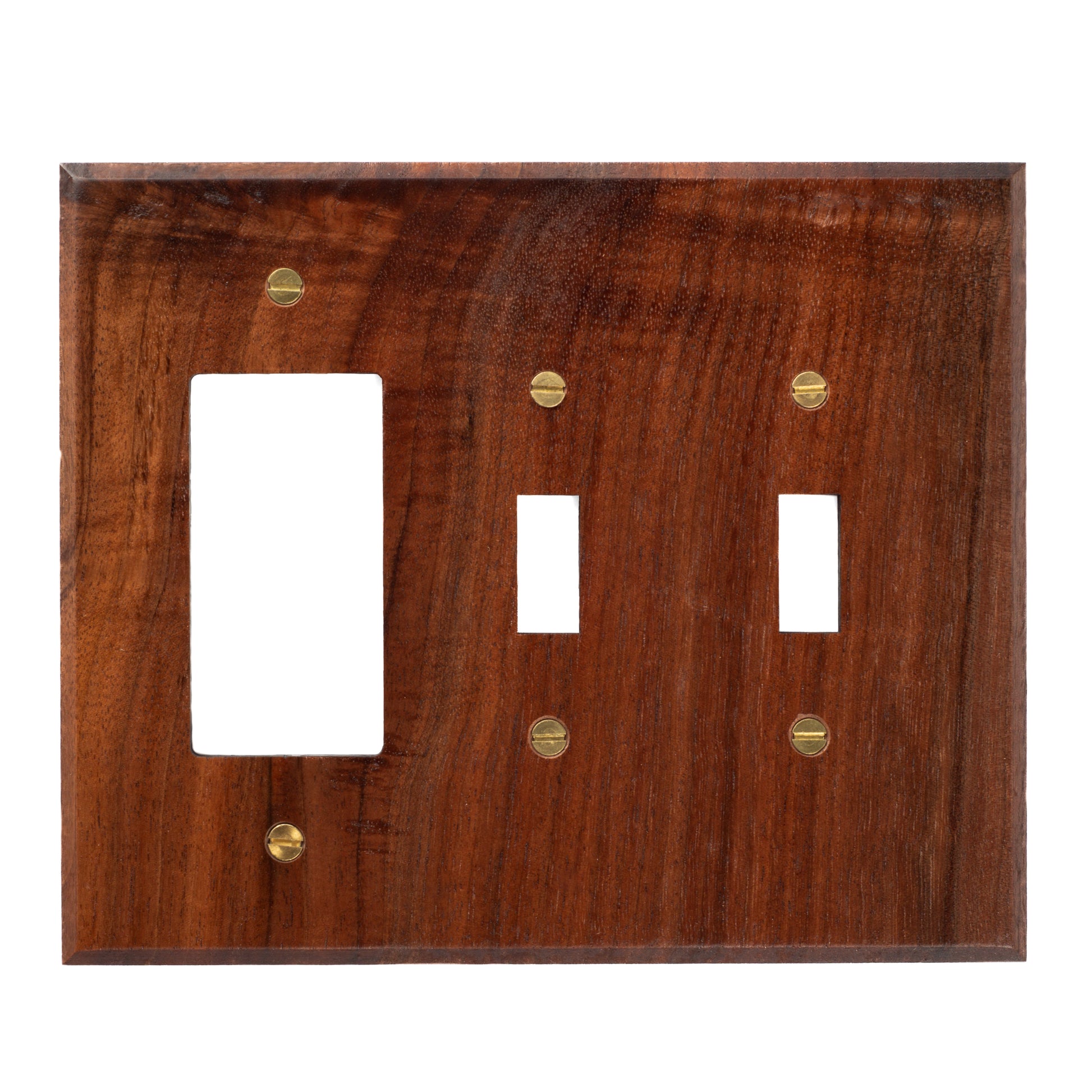 Two Toggle with Single Rocker Switch  Walnut Wood Light Switch Cover with Brass hardware