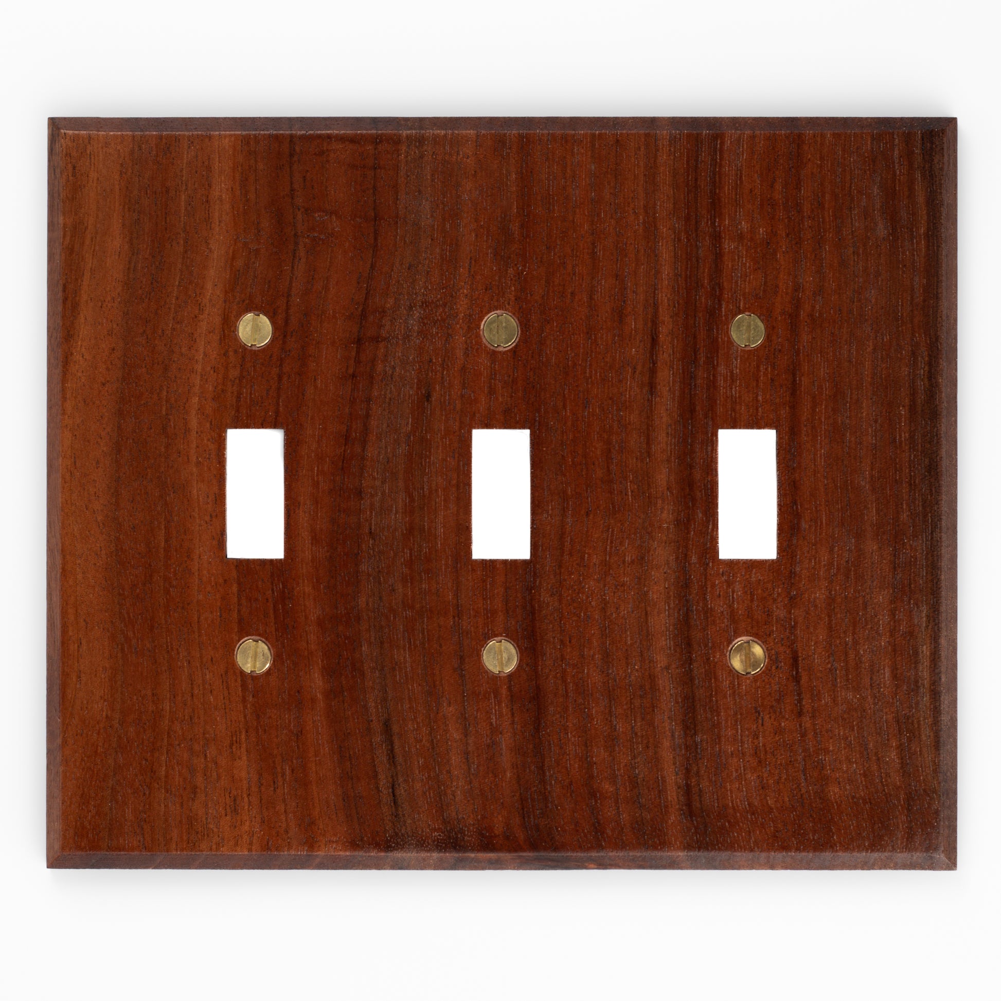 Three Toggle Switch  Walnut Wood Light Switch Cover with Brass hardware. 