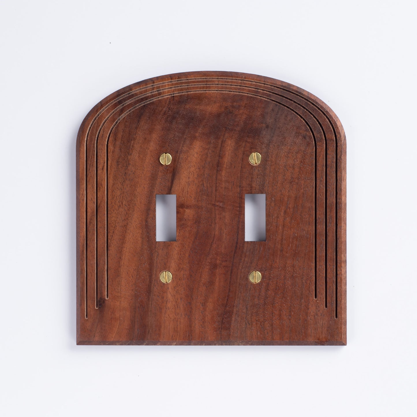 Two Toggle Switch Single Rocker Arched Boho Wooden Light switch Cover Walnut with engraved Arch Design 