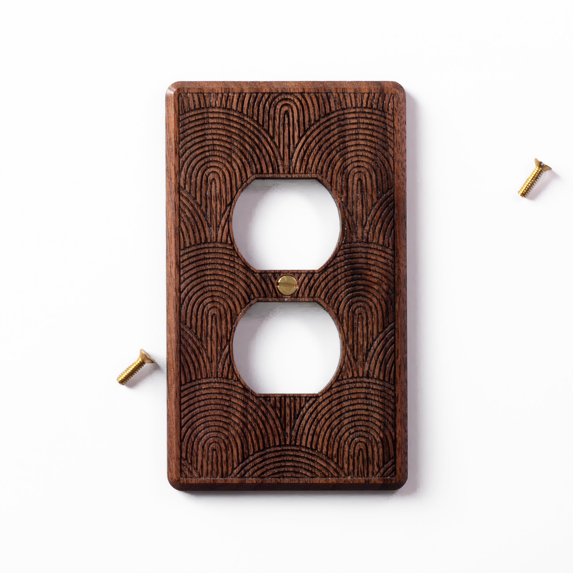 Single Gang Outlet Walnut Wooden Light Switch Cover with Boho Rainbow Engraved Design 