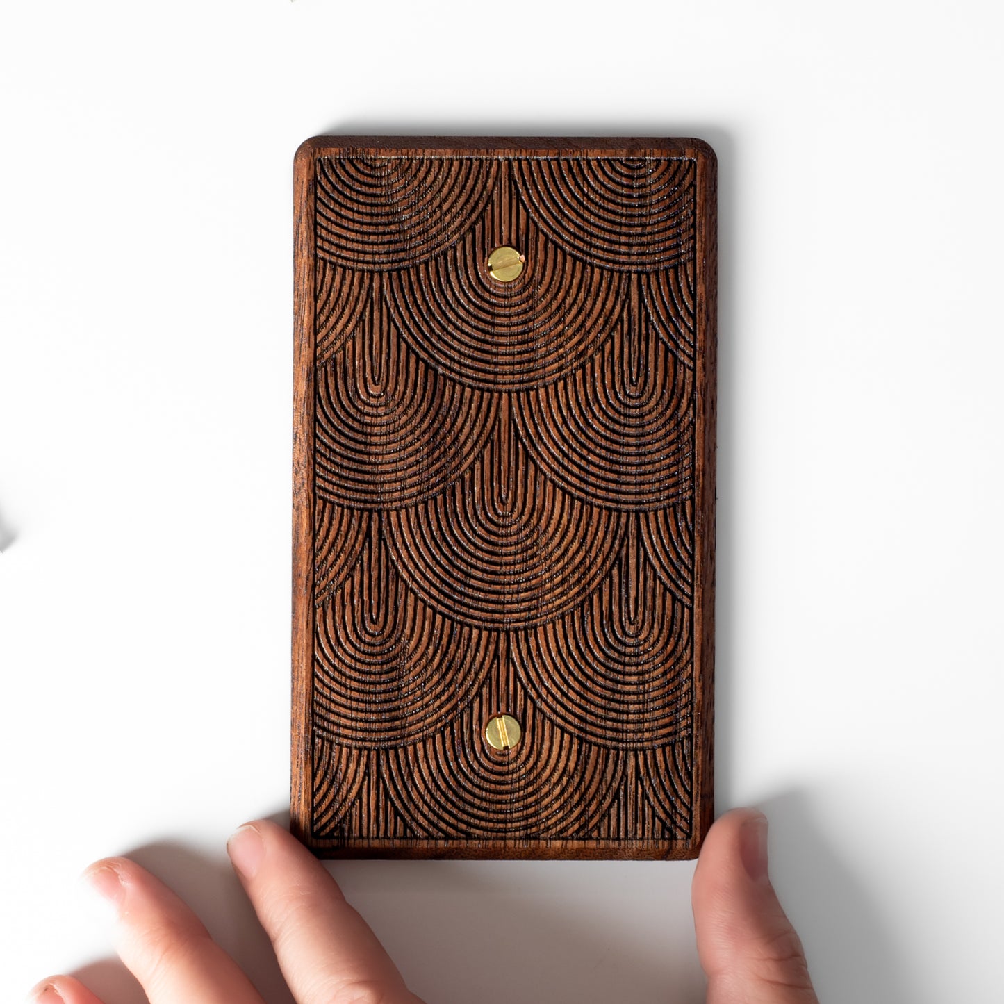 Single Blank Wall Plate  Walnut Wooden Light Switch Cover with Boho Rainbow Engraved Design 