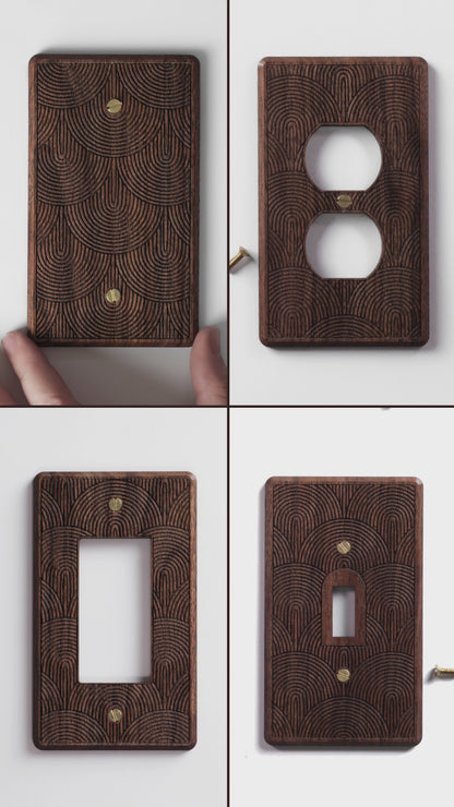 Rainbow Engraved Walnut Light Switch Rocker, Decora, Toggle and Outlet Plate Covers